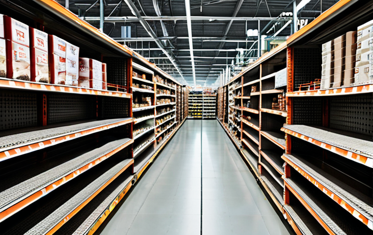 **Prompt:** A visually impactful scene depicting the fragility of global supply chains. Focus on a grocery store aisle with starkly empty shelves in the foreground. In the background, subtly illustrate a chaotic and broken global network: container ships jammed in a distant port, factories appearing shut down, and fractured lines representing disrupted logistics. The overall mood should convey vulnerability and a sense of disruption, emphasizing the "painful lessons of global shocks." Use a realistic, slightly desaturated style to highlight the severity.
