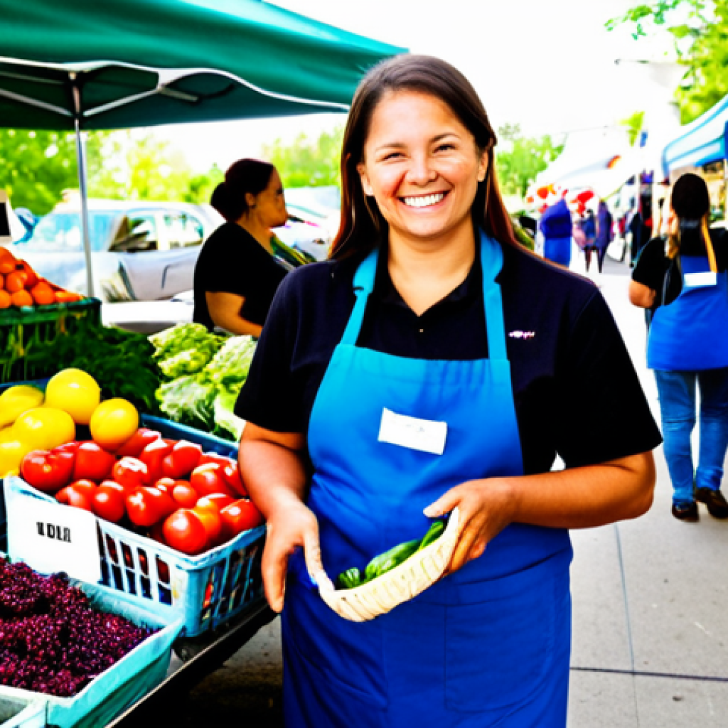 **
"A vibrant farmers market scene in a sunny American town. Vendors are displaying colorful, locally grown produce with 'Certified Local' signs. Shoppers are browsing, examining the goods with smiles. In the foreground, a shopper is holding a basket filled with fresh vegetables, clearly showing the certification label. Fully clothed shoppers in appropriate attire, safe for work, appropriate content, professional photography, perfect anatomy, natural proportions, high quality, family-friendly."
**