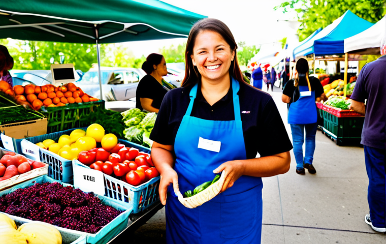 **
"A vibrant farmers market scene in a sunny American town. Vendors are displaying colorful, locally grown produce with 'Certified Local' signs. Shoppers are browsing, examining the goods with smiles. In the foreground, a shopper is holding a basket filled with fresh vegetables, clearly showing the certification label. Fully clothed shoppers in appropriate attire, safe for work, appropriate content, professional photography, perfect anatomy, natural proportions, high quality, family-friendly."
**