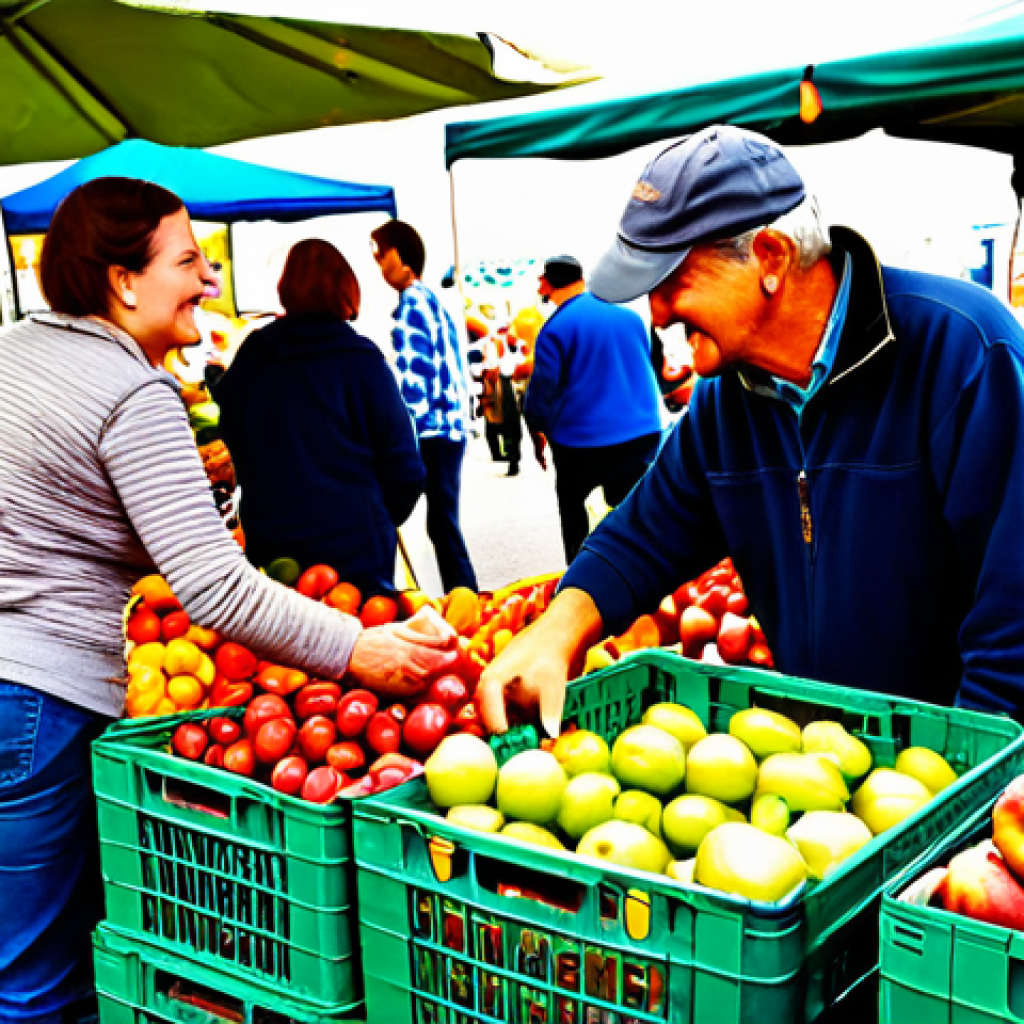 Farmer's Market Scene**

"A vibrant farmer's market scene, overflowing with fresh produce, fully clothed customers interacting with local farmers, colorful stalls with signs advertising organic goods, baskets of apples and vegetables, modest attire, sunny day, safe for work, appropriate content, perfect anatomy, natural proportions, professional photography, high quality, family-friendly. The focus is on positive community interaction and showcasing fresh, wholesome food. Depict the farmers as hard-working and honest individuals. Avoid any suggestive or inappropriate poses."

**