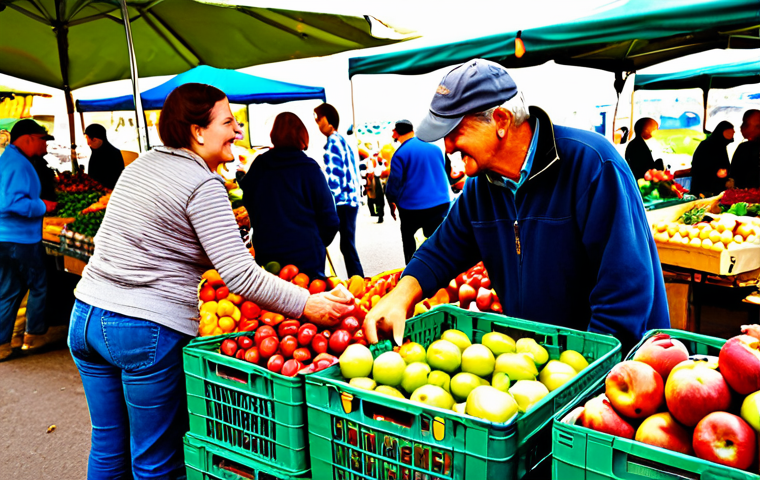 Farmer's Market Scene**
"A vibrant farmer's market scene, overflowing with fresh produce, fully clothed customers interacting with local farmers, colorful stalls with signs advertising organic goods, baskets of apples and vegetables, modest attire, sunny day, safe for work, appropriate content, perfect anatomy, natural proportions, professional photography, high quality, family-friendly. The focus is on positive community interaction and showcasing fresh, wholesome food. Depict the farmers as hard-working and honest individuals. Avoid any suggestive or inappropriate poses."
**
