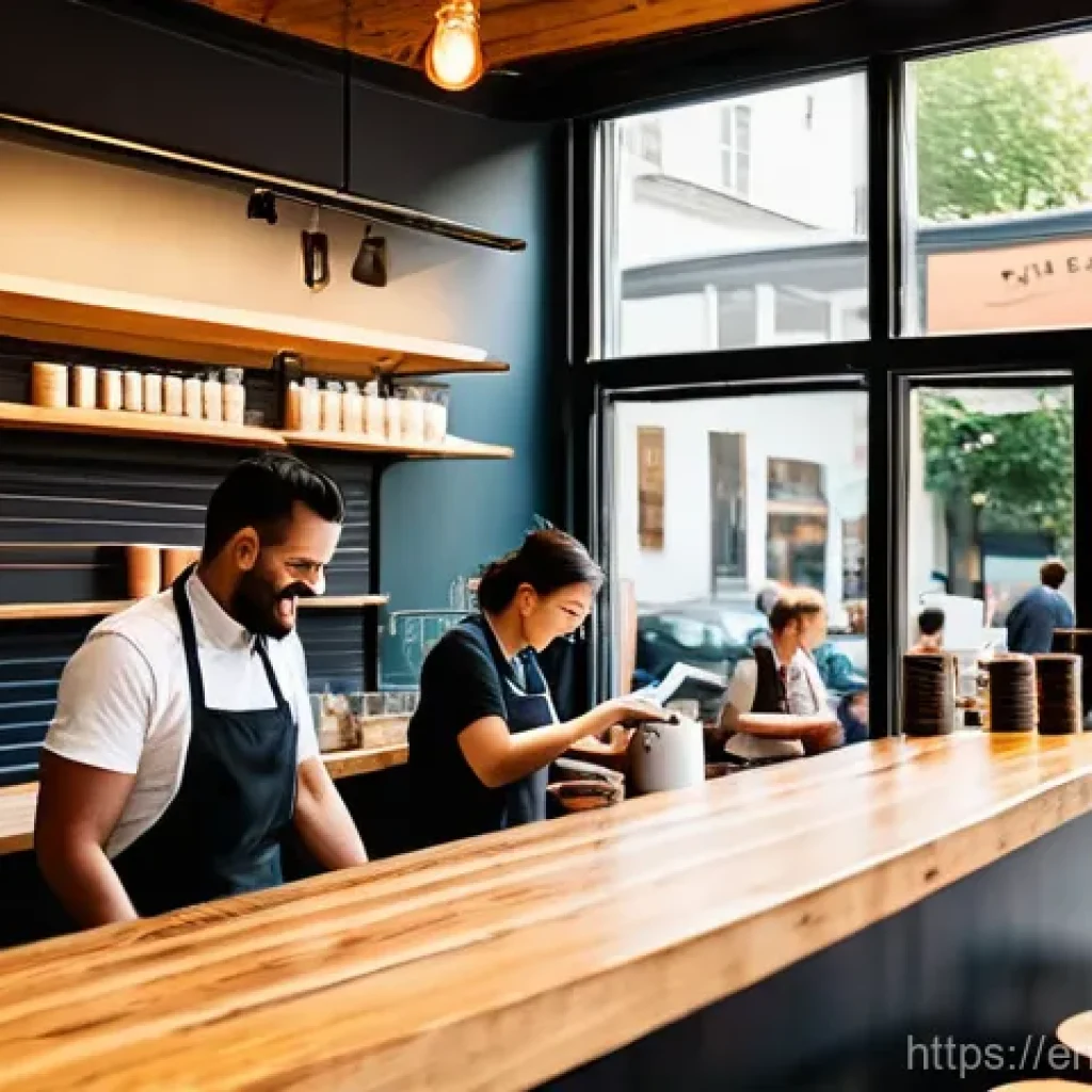 지역생산과 지역 경제 발전 - **Prompt:** A cozy, inviting independent coffee shop interior during a sunny afternoon. The space fe...