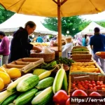Home 19 지역생산의 소비자 참여 방법 - **Prompt 1: Vibrant Local Farmers' Market Scene**
"A bustling, sun-drenched outdoor farmers' mar...