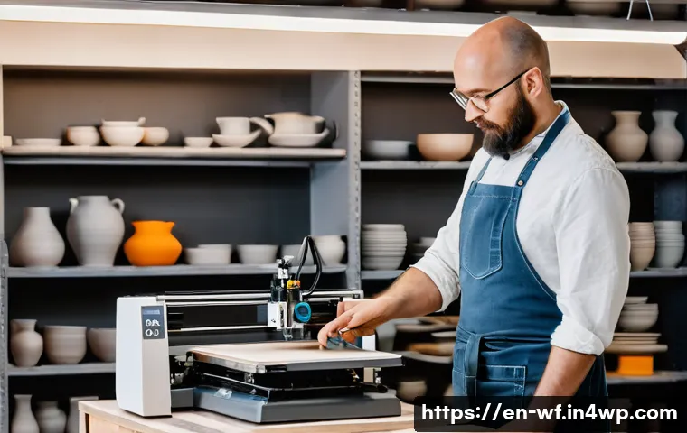지역생산에서 기술의 역할 - **A focused ceramicist in a modern workshop:** A mid-30s ceramicist, dressed in a practical apron ov...